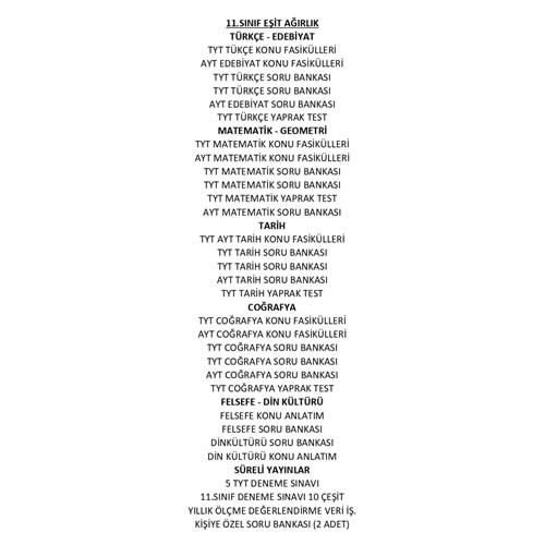 11.SINIF EŞİT AĞIRLIK EĞİTİM SETİ